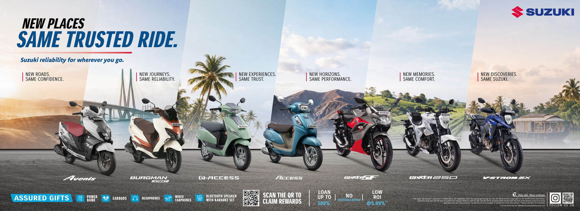 Official Suzuki Motorcycle Lineup in India - Avenis, Burgman Street, e-Access, Access, Gixxer SF, Gixxer 250 and V-Strom SX